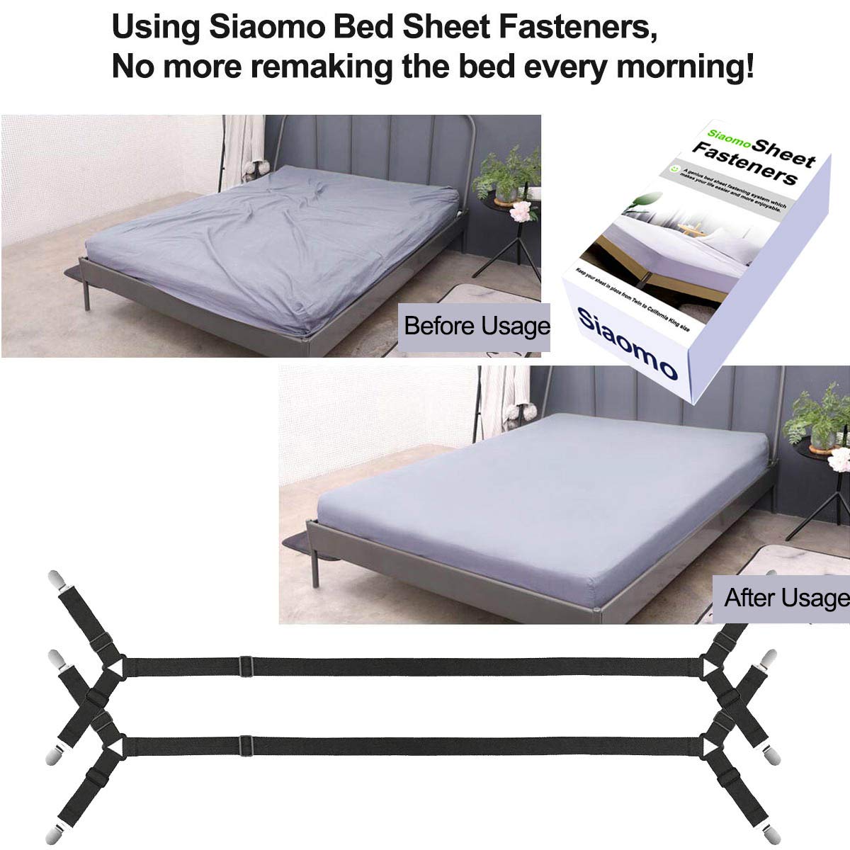 HASTHIP Bedsheet Holder for Neated Corners with Adjustable 95–175 cm Straps and Metal Clips | 2 Pcs Set