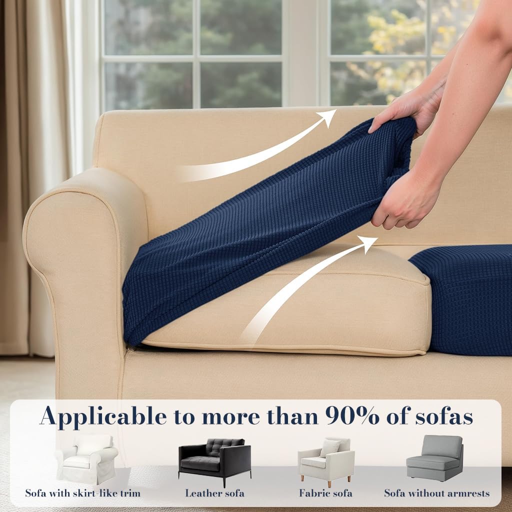 HASTHIP Sofa Seat Cushion Slipcover for Sofa or Meditation Mat 50–70cm with Stretchy Fit | Navy Blue Textured Cover