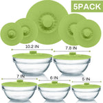 HASTHIP Silicone Lids for Bowls 5 Sizes 13.2–26.2cm with Reusable Suction Seal Covers Green