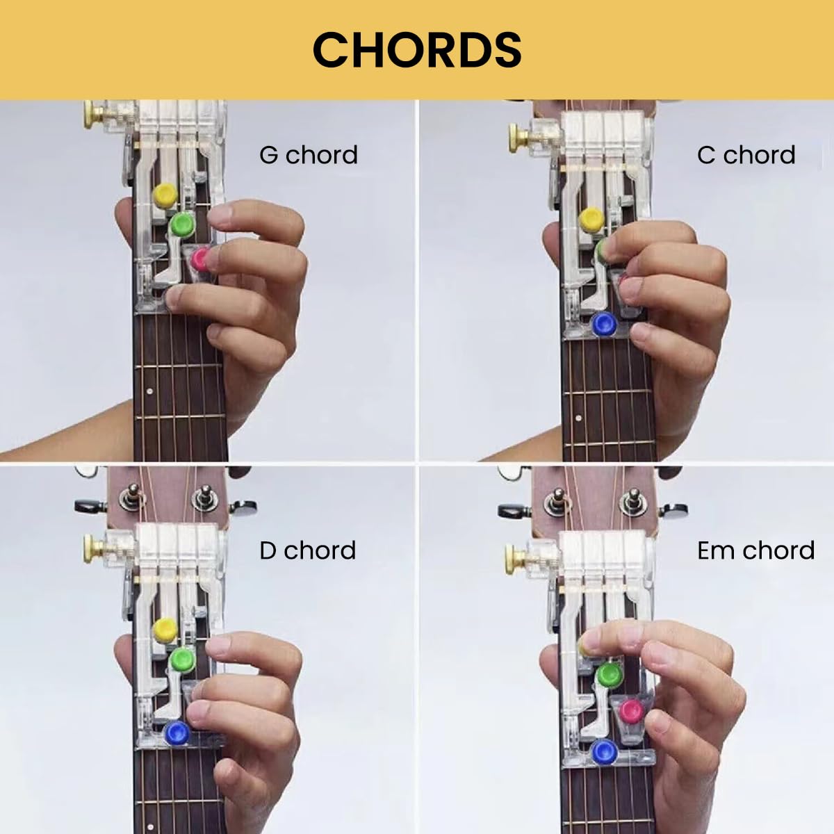 HASTHIP Guitar Chord Learning Tool for Beginners with Clip-On Presser and 12.5 x 7.5 cm Ergonomic Design | Pain-Free Practice Aid for Indian Youth