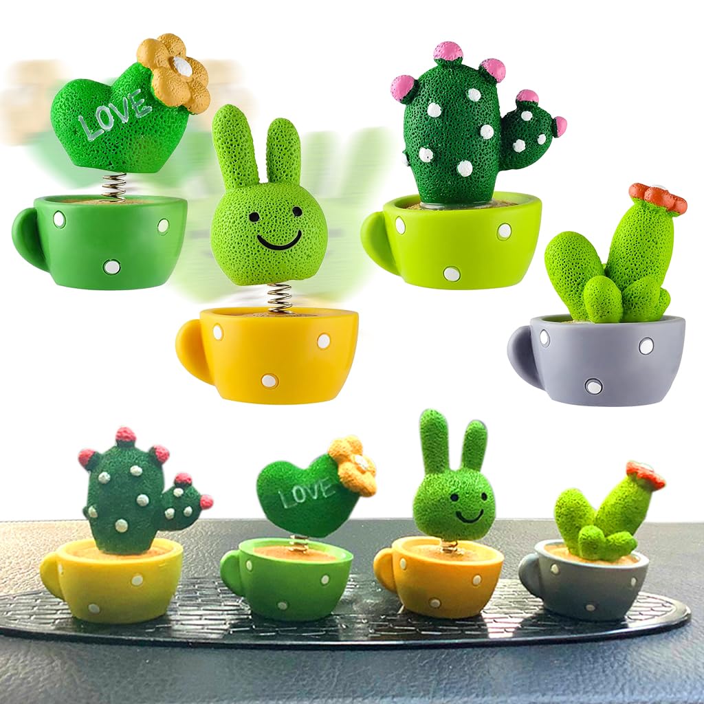 HASTHIP Car Dashboard Toys for Cute Interior Decor with Spring Swing Design | 4Pcs Resin Set