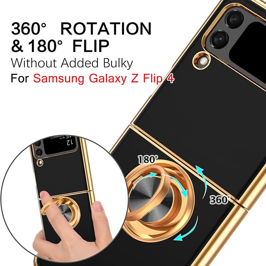 HASTHIP® TPU Phone Case with Metal Frame and Phone Grip for Samsung Galaxy Z Flip 4 - Anti-Scratch, Dustproof, Lightweight, Foldable Protector with Stand, Durable and Stylish Cover