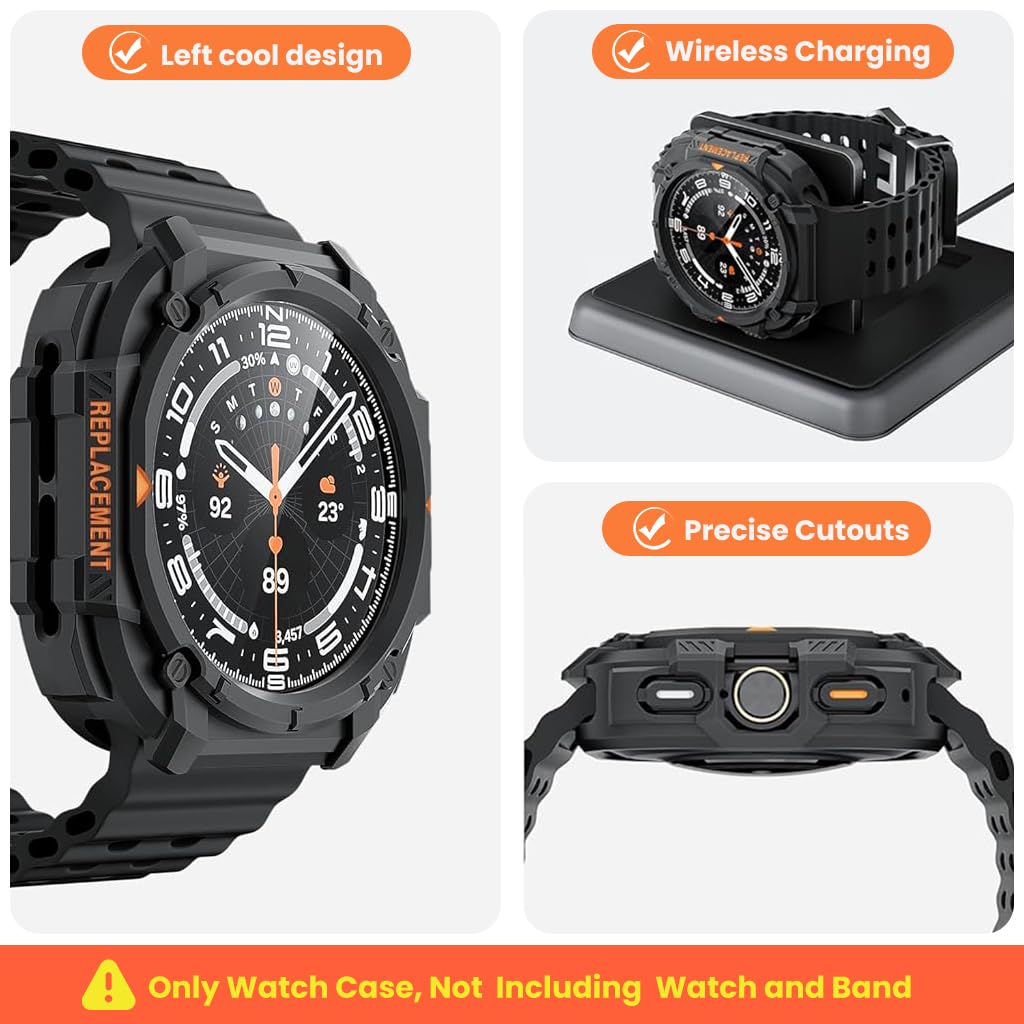 ZORBES® for Samsung Galaxy Watch Ultra 47mm(2024/2025) Case, Rugged Sport Watch Case, Durable Snap-on TPU Protective Cover with Full Edge Guard, Fashion Watch Guard Accessory, Black