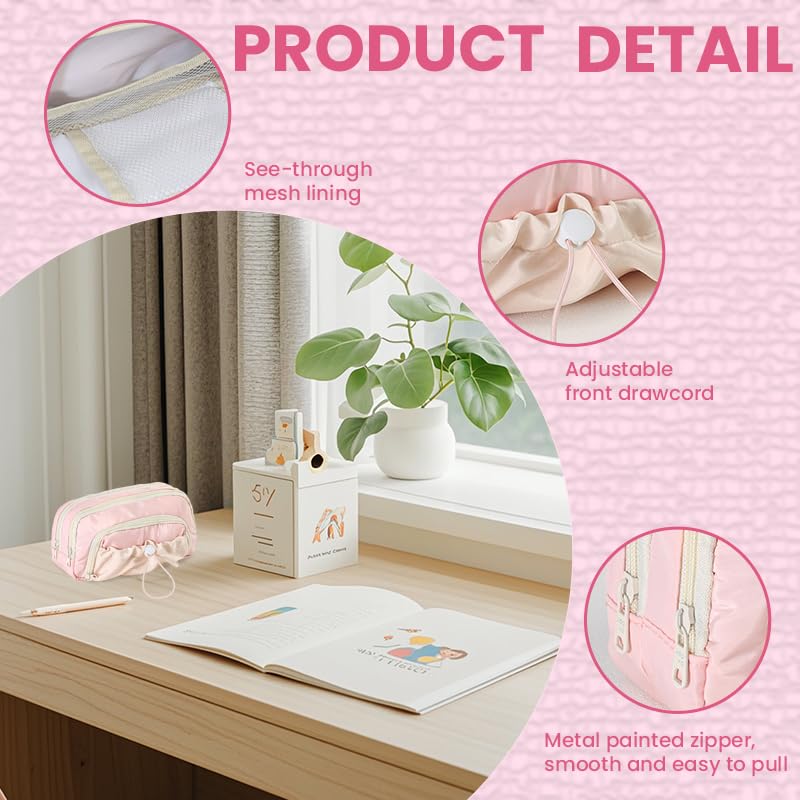 HASTHIP® BrandName Large Capacity Pencil Case, Triple Layer Zippered Stationery Organizer Bag for School Office Travel, Scrapbooking Supplies Holder, 23x10x13cm, Pink