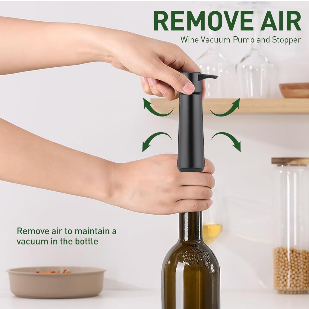 HASTHIP® Wine Vacuum Pump with 4 Stoppers, Wine Preservation Pump Wine Vacuum Pump, Wine Saver, Universal Wine Vacuum Saver Sealer, Wine Supplies