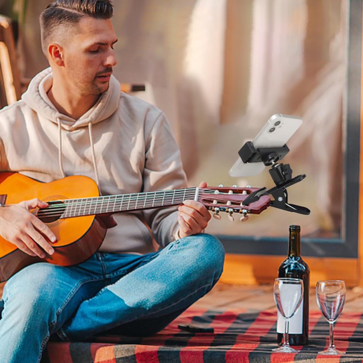 HASTHIP Guitar Phone Holder for Headstock and Desk with 360° Rotation | Strong Clamp Mount