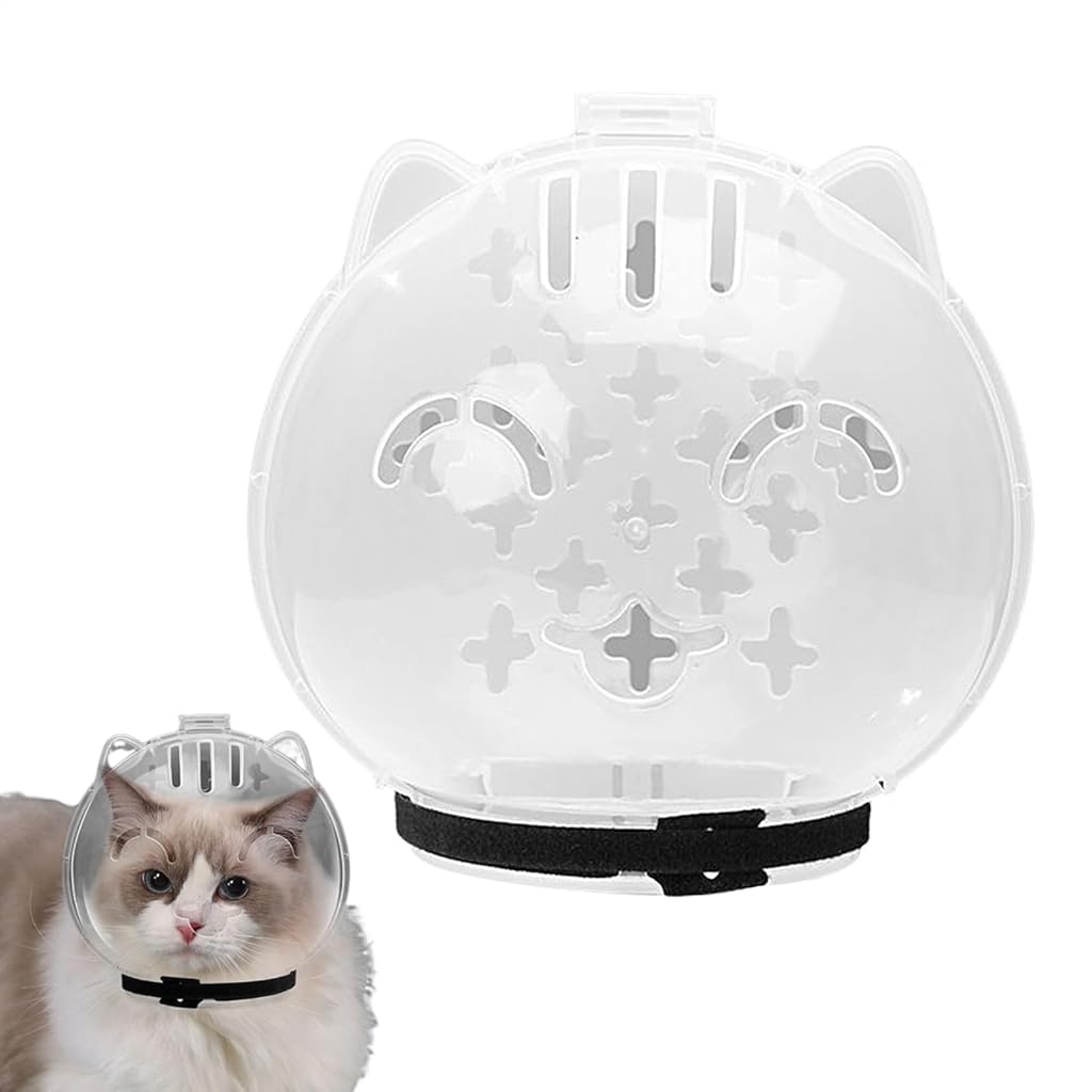HASTHIP® Cat Mouth Cover - Adjustable Kitten Astronaut Helmet, Breathable Cat Mouth Protector | Transparent Anti Bite Muzzle Cover, Comfortable Mouth Cover Secure Mouth Mask for Animals-Clear Plastic