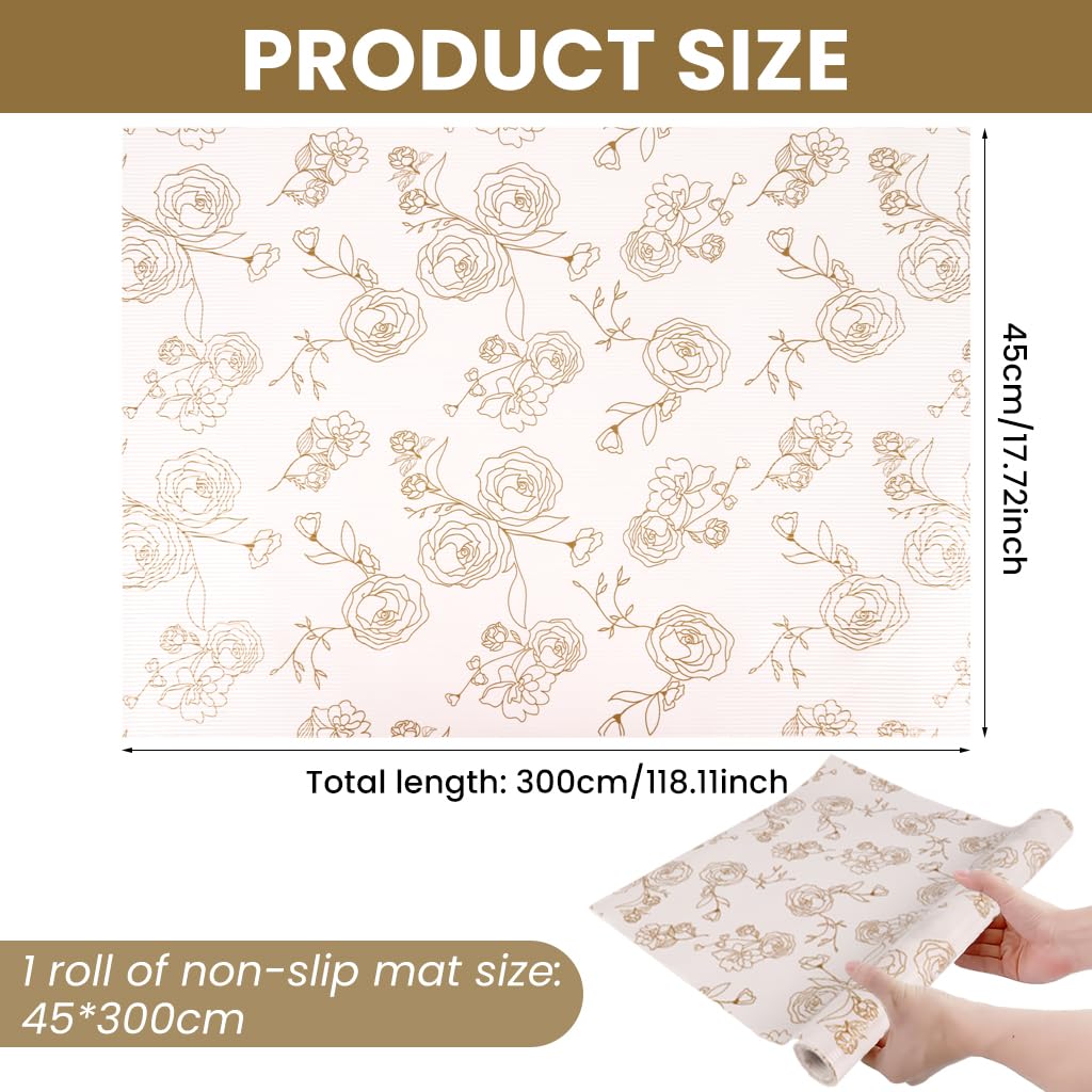 HASTHIP® 45cm x 300cm Non Adhesive Drawer Liner Gold Floral Thickened Shelf Liner Paper Strong Non-Slip Easy to Clean for Tool Box Refrigerator with Small (Random)