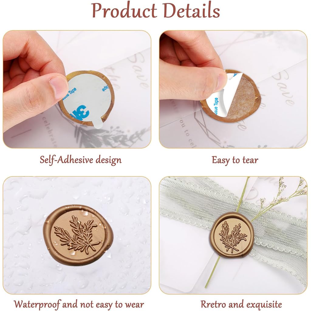 HASTHIP Wax Seal Stickers for Wedding Invitations and Envelopes 30PCS | Golden Self-Adhesive Seals