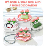 HASTHIP Soap Trays for Bathroom and Kitchen with Drain Spout Design 14.5 × 11 cm | White & Pink PP Set of 2