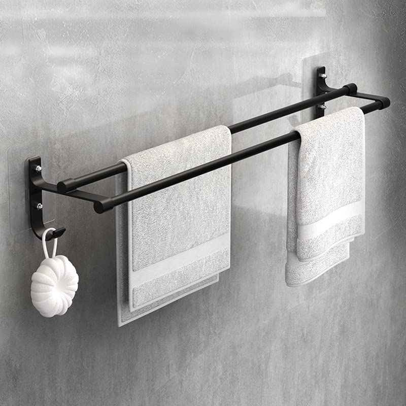 HASTHIP Towel Rack for Bathroom with Double Poles and Side Hooks featuring 15.7 in Rustproof Aluminum Wall Mount | Black