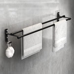 15.7 Inch Aluminum Bathroom Towel Rack Towel Rod Towel Hanger Towel Bar Bath Accessories, Double-Pole Towel Stand with Hooks, Rustproof Towel Storage Wall Mount for Bathroom Lavatory (Black)