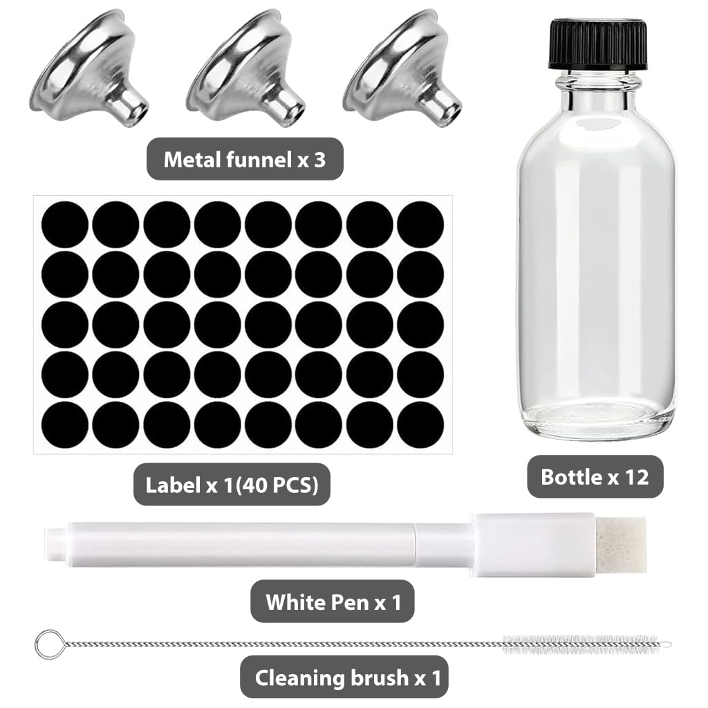 HASTHIP Small Glass Bottles Set for Juice and Drinks with Leak Proof Lids and Funnels | 24PCS 60ml Reusable Containers