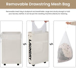 HASTHIP Laundry Basket for Small Apartments with Wheels and 39x19x57cm Capacity | Oxford Cloth Hamper Featuring Drawstring Mesh Liner