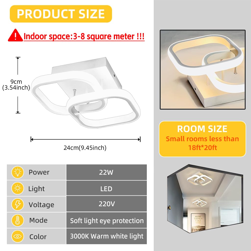 HASTHIP® 22W Modern Ceiling Light LED Acrylic Minimalism Square LED Ceiling Lamps for Hallway Office Bedroom Kitchen Living Room Ceiling Lights