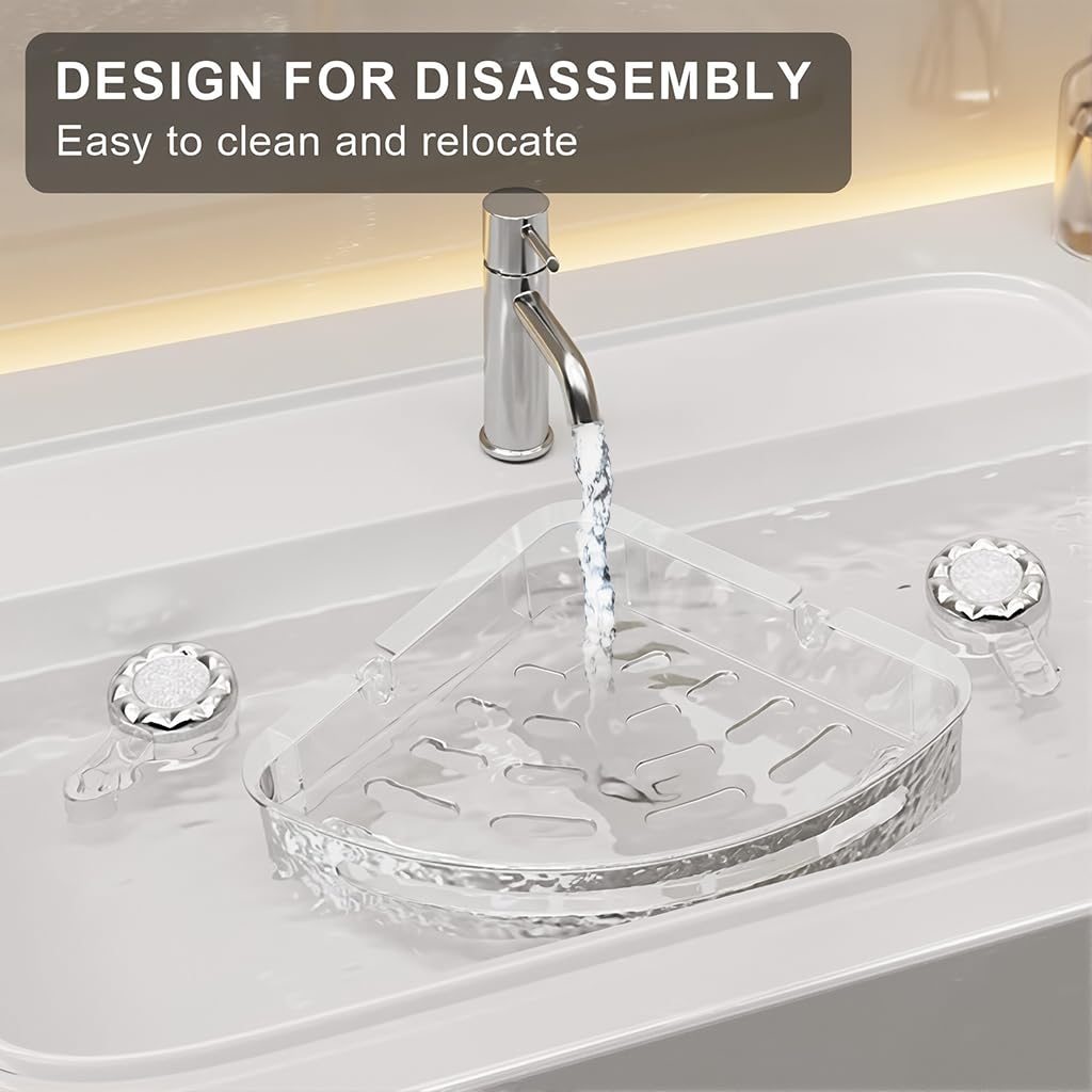 HASTHIP Bathroom Corner Shelves for Wall Storage with Strong Suction Cup and 4 Hooks | White