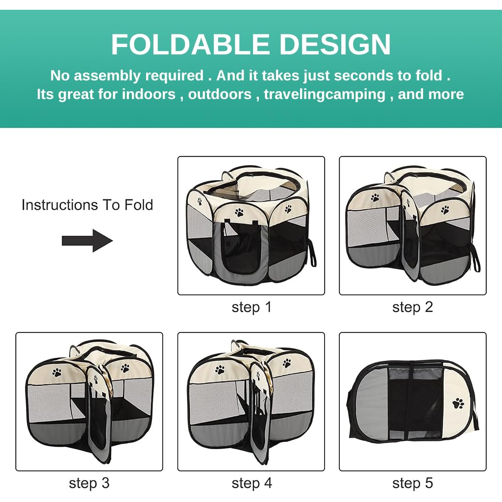 HASTHIP® Foldable Pet Playpen Breathable Indoor Pet Fence Pet Enclosure with Mesh Window for Cat Dog Movable Pet Delivery Room