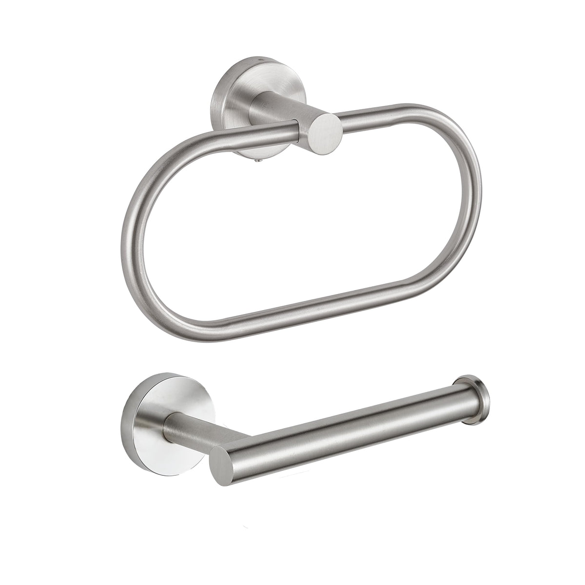 HASTHIP® 2PCS Bathroom Accessories Set, Wall Mounted Toilet Paper Holder&Towel Ring, Stainless Steel Perforated Roll Holder and Hand Towel Holder for Kitchen, Wash Basin, Home