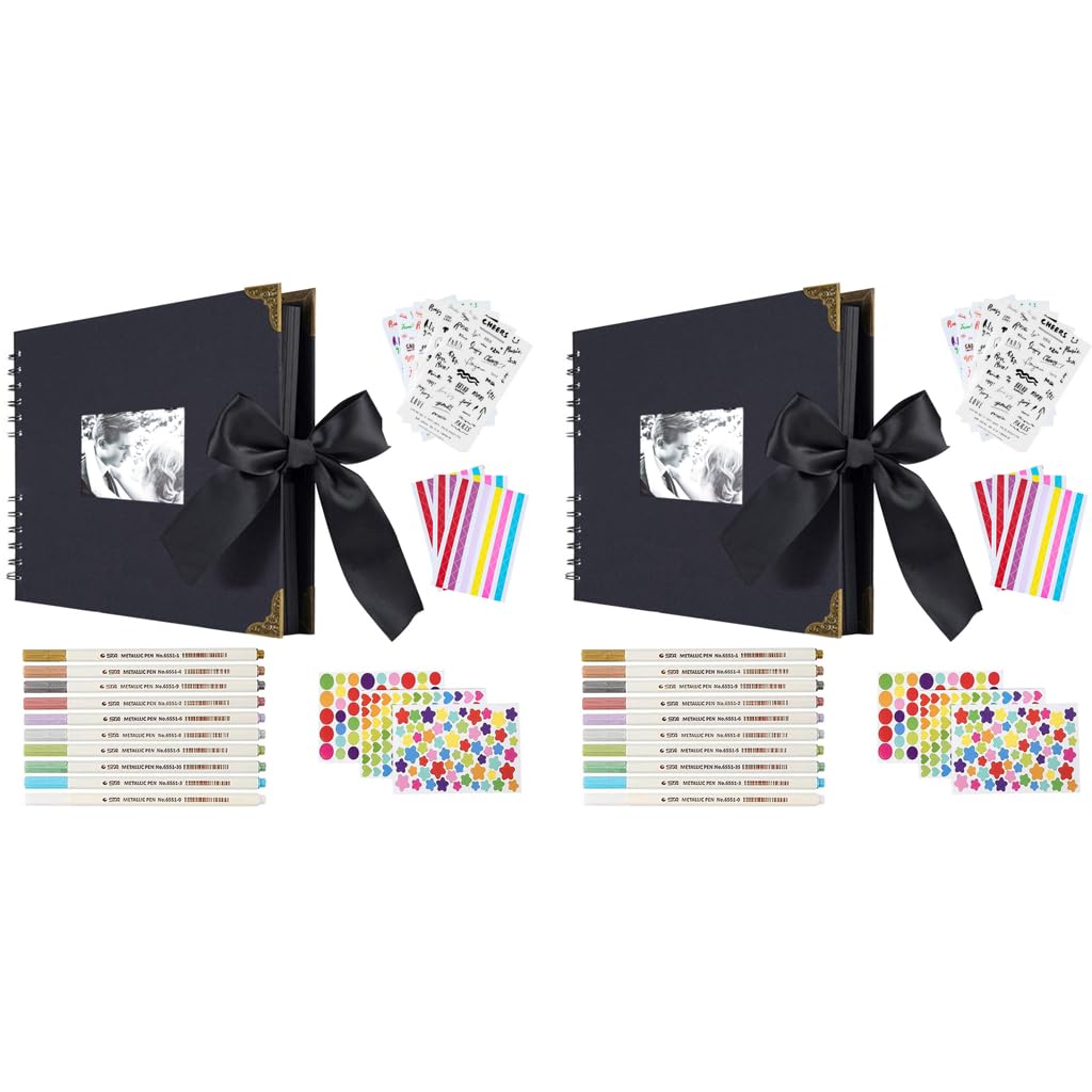 HASTHIP DIY Scrapbook Photo Album Kit for Anniversary and Wedding | 80 Pages A4 Set with Ribbon Closure