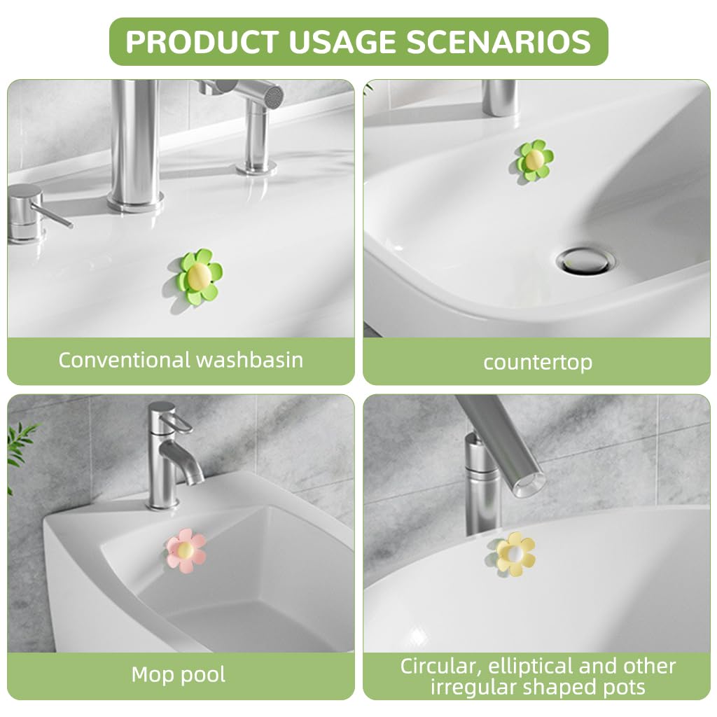 HASTHIP Silicone Sink Overflow Hole Covers for Bathroom Vanities with Flower Design Pack of 3