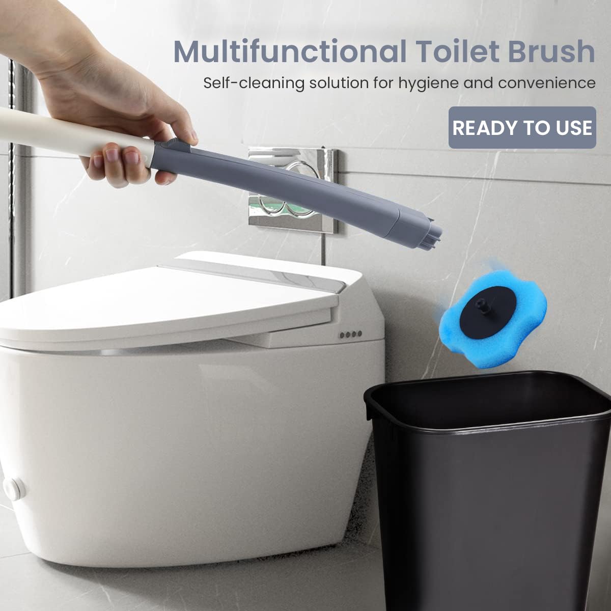 HASTHIP Toilet Cleaner Brush Set with 17.7 in Ergonomic Handle and 16 Disposable Sponge Heads | Includes Holder for Hygienic Bathroom Cleaning