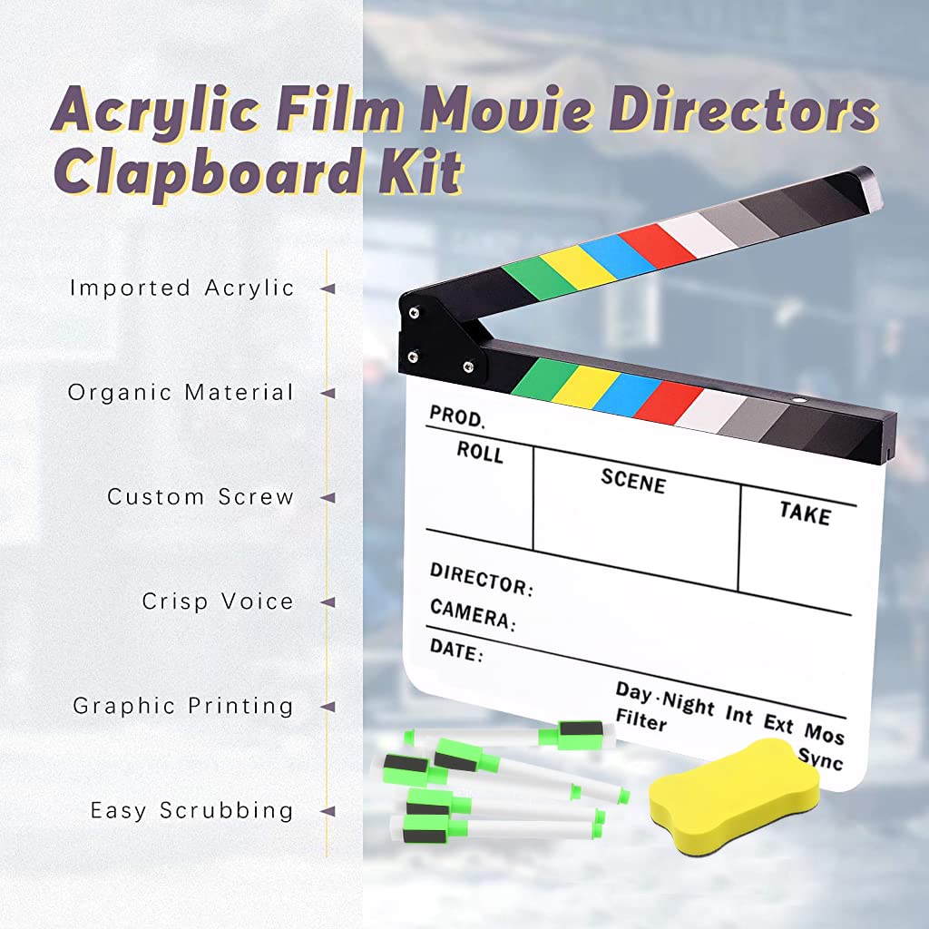 HASTHIP Clapper Board for Filmmaking with Magnetic Strips and 24 x 30cm Acrylic Design | 2 PCS Set