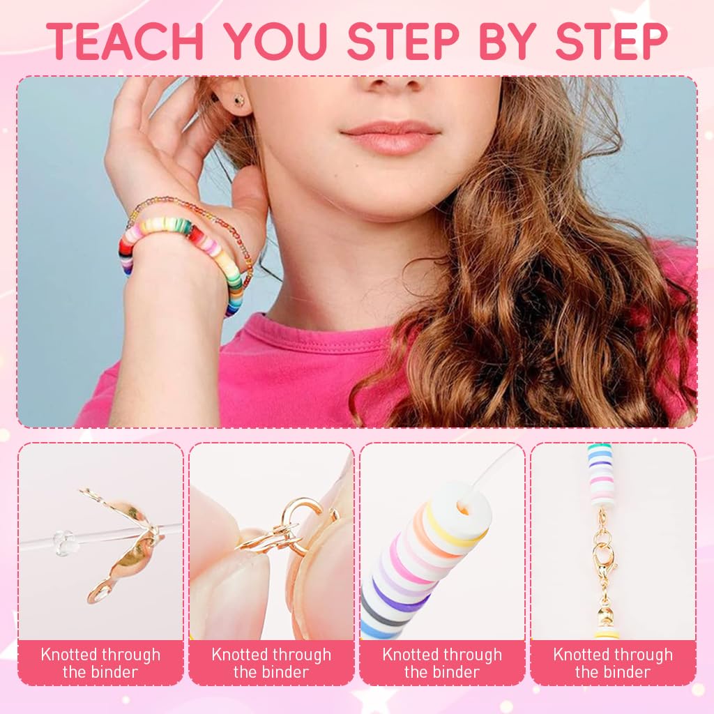 HASTHIP® Dowsabel Clay Beads Bracelet Making Kit for Beginner, Preppy Polymer Clay Beads with Charms Kit