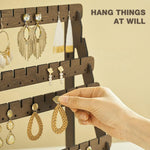 HASTHIP Earrings Organizer for Studs and Hooks with 98 Holes and 91 Slots | Wooden 7 Row Display Stand