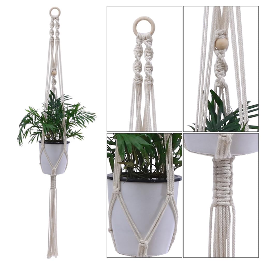 HASTHIP Macrame Plant Hanger for Indoor and Outdoor Decor with Metal Loop Ring | Cotton Woven Tassel Style