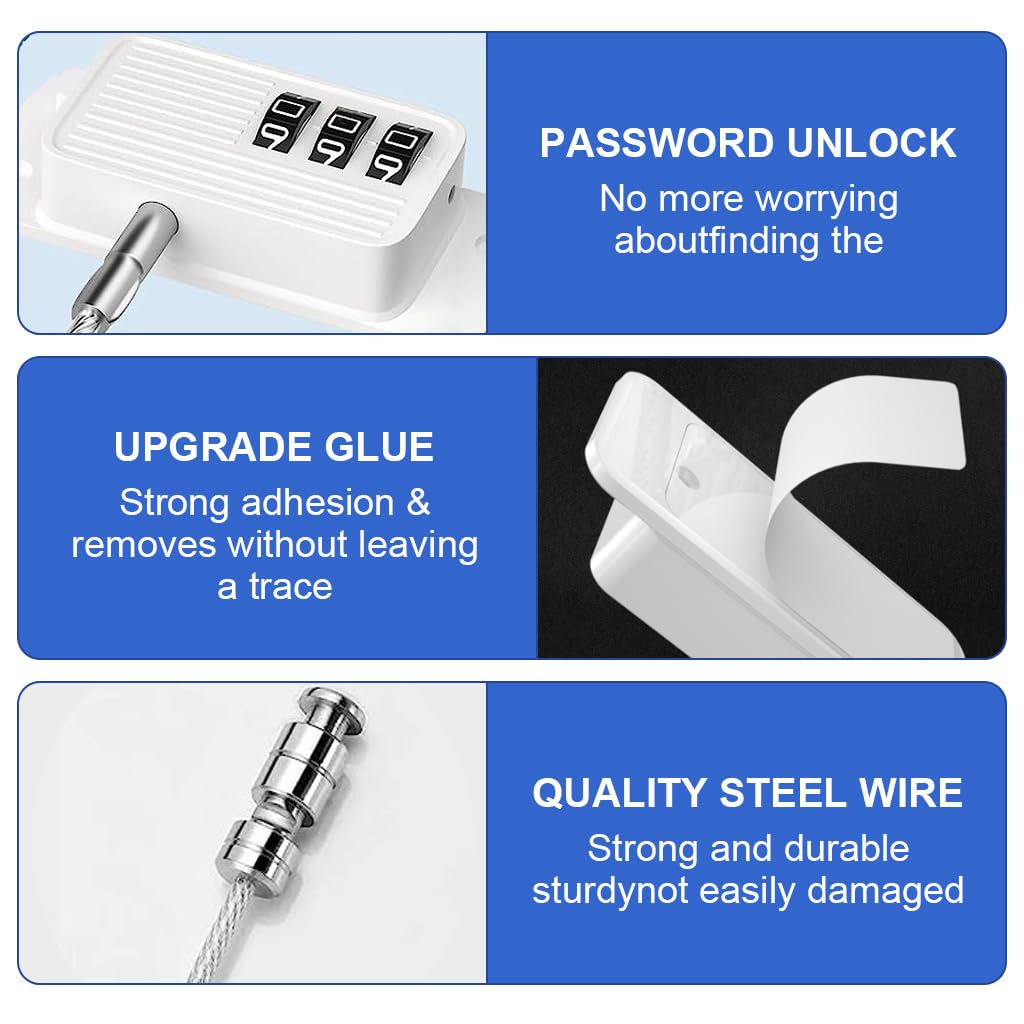 Door Lock for Kids' Safety, Fridge Lock with Password, Nail-Free Password Chain Lock, Multifunctional Cabinet Locks for Refrigerator, Cabinets and Drawers, Closets, Windows, Doors (White)