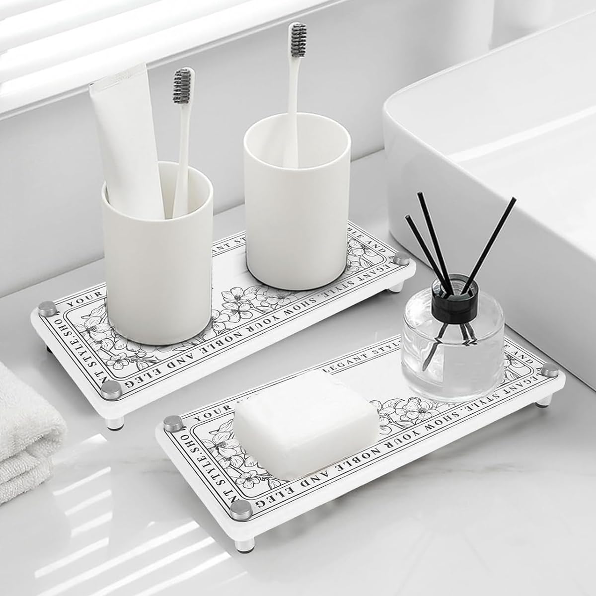 HASTHIP Multipurpose Organizer for Toiletries and Makeup with Diatom Mud Base 25x10cm | Space-Saving Countertop Shelf