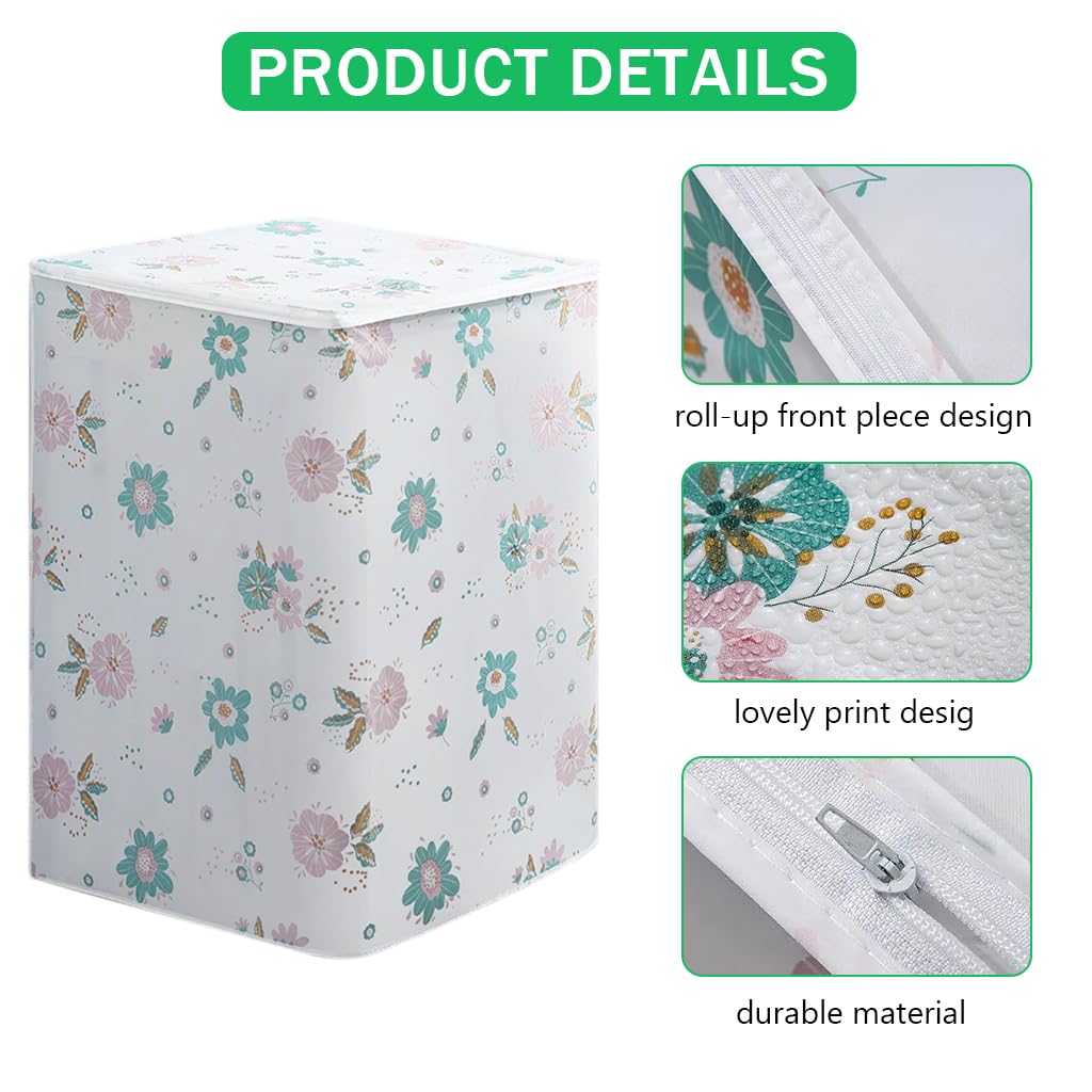 HASTHIP Washing Machine Cover for 6–7 kg Top Load Models with Roll‑Up Front | PEVA Floral Dustproof Design