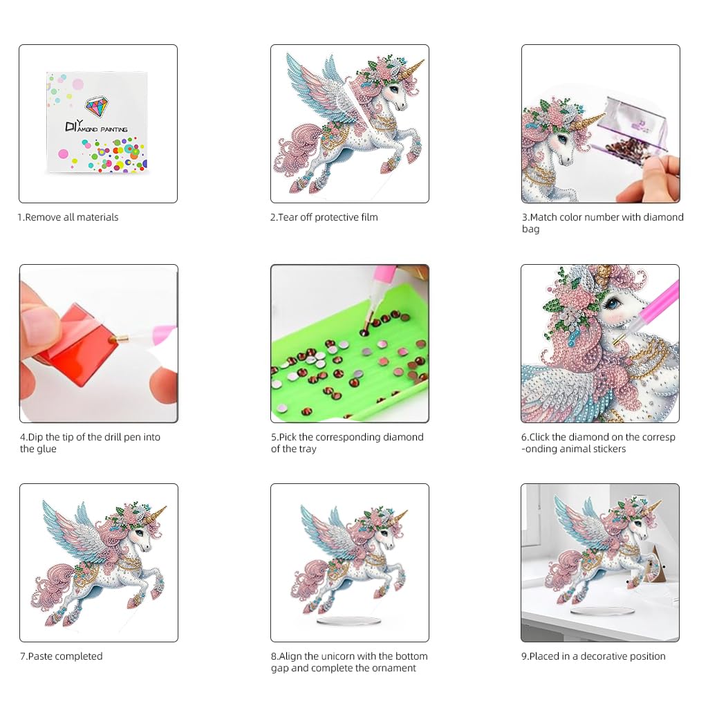 HASTHIP DIY 5D Diamond Painting Art Kit for Dreamy Unicorn 9.3 in Desk Decoration with Tools and Color Gems