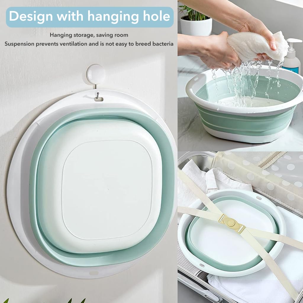 HASTHIP Silicone Collapsible Tub Bucket Set for Kitchen and Camping | 3Pcs Foldable Basin with Hanging Holes and PP TPU Material