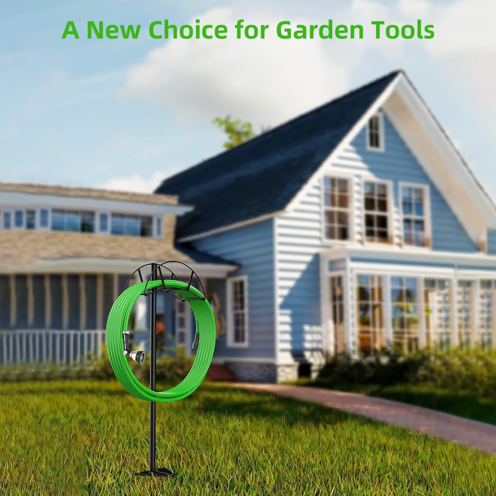 HASTHIP Garden Hose Holder for Outdoor Use with 150ft Capacity featuring Arched Stand | Metal Freestanding Rack for Lawn and Yard
