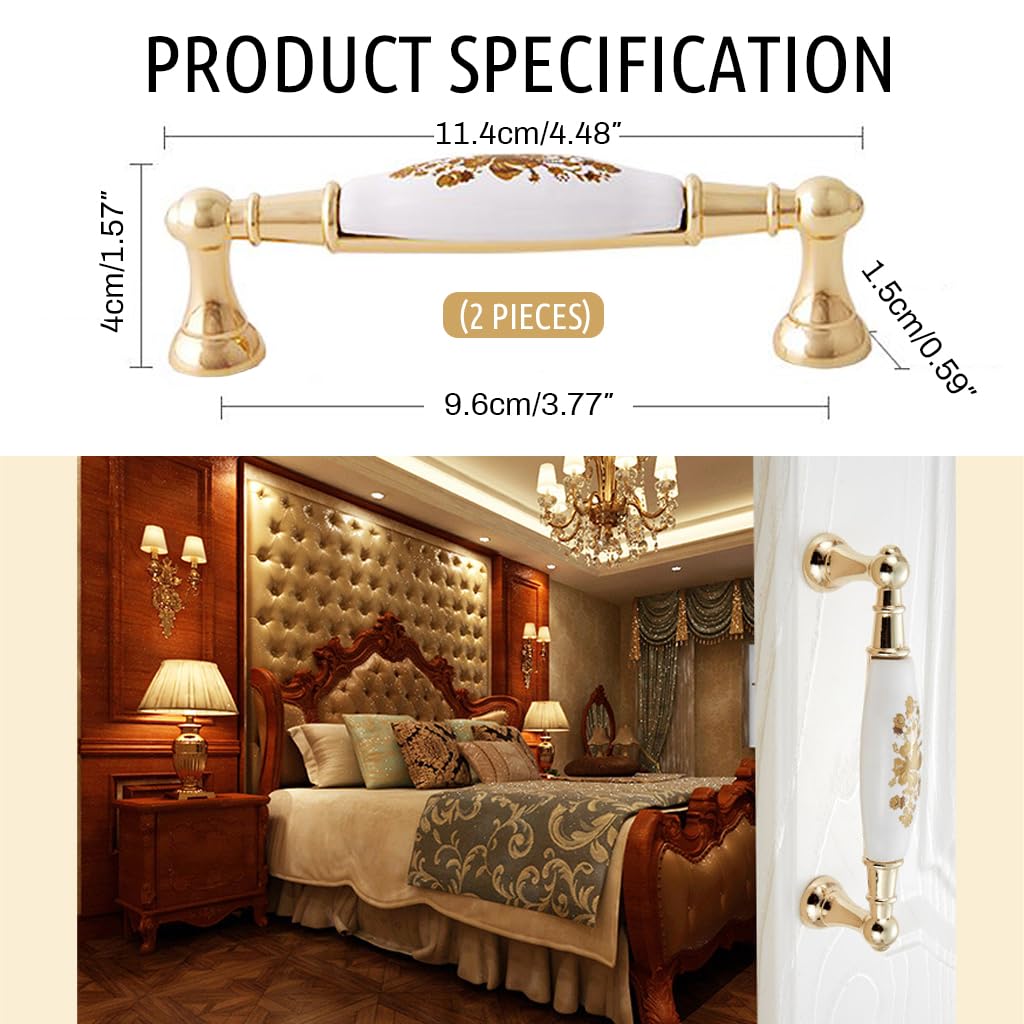 HASTHIP Cabinet Door Pulls for Kitchen and Bathroom with Ergonomic Grip and Ceramic Floral Zinc Alloy Design | 2Pcs Set