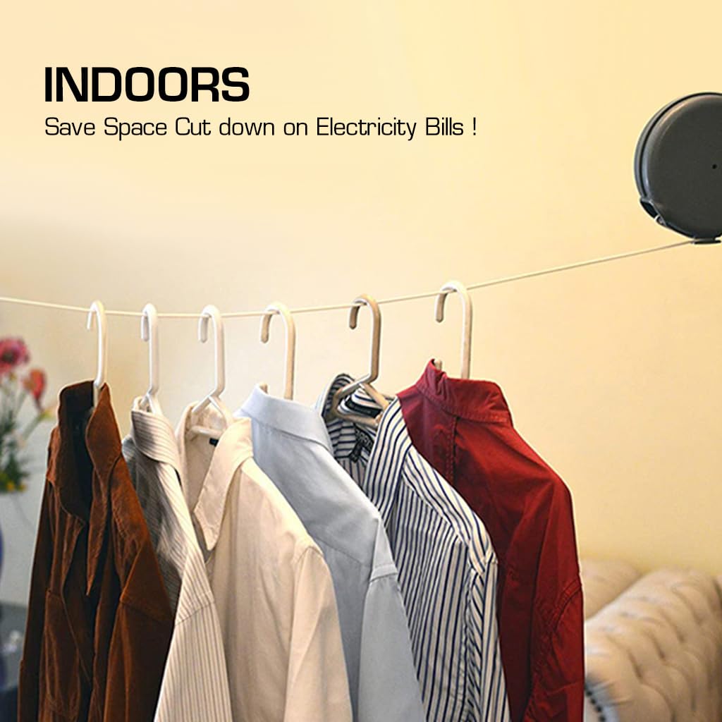 HASTHIP Retractable Clothesline for Indoor and Outdoor Drying with 39ft PVC Line and Wooden Clips | Supports 30lbs