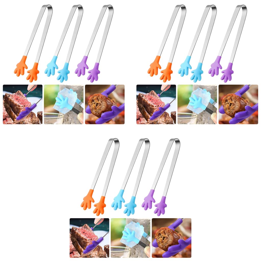 HASTHIP Small Kitchen Tongs for Desserts and Ice Cubes featuring Silicone Palm Tips | 9PCS 5.1 in Stainless Steel
