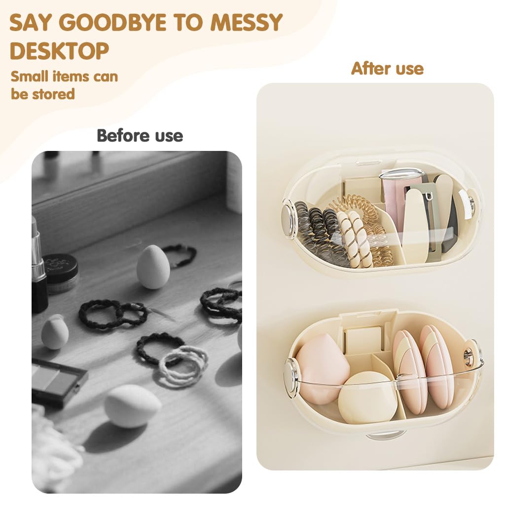 HASTHIP Sponge Blenders Storage Box for Makeup Accessories with Clear Sliding Hood 13.5x9cm