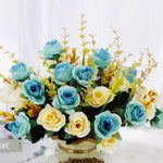 HASTHIP Artificial Rose Flowers for Home and Wedding Decoration with 2 Bundles Blue and White | Silk Fabric Realistic Rose Bouquet