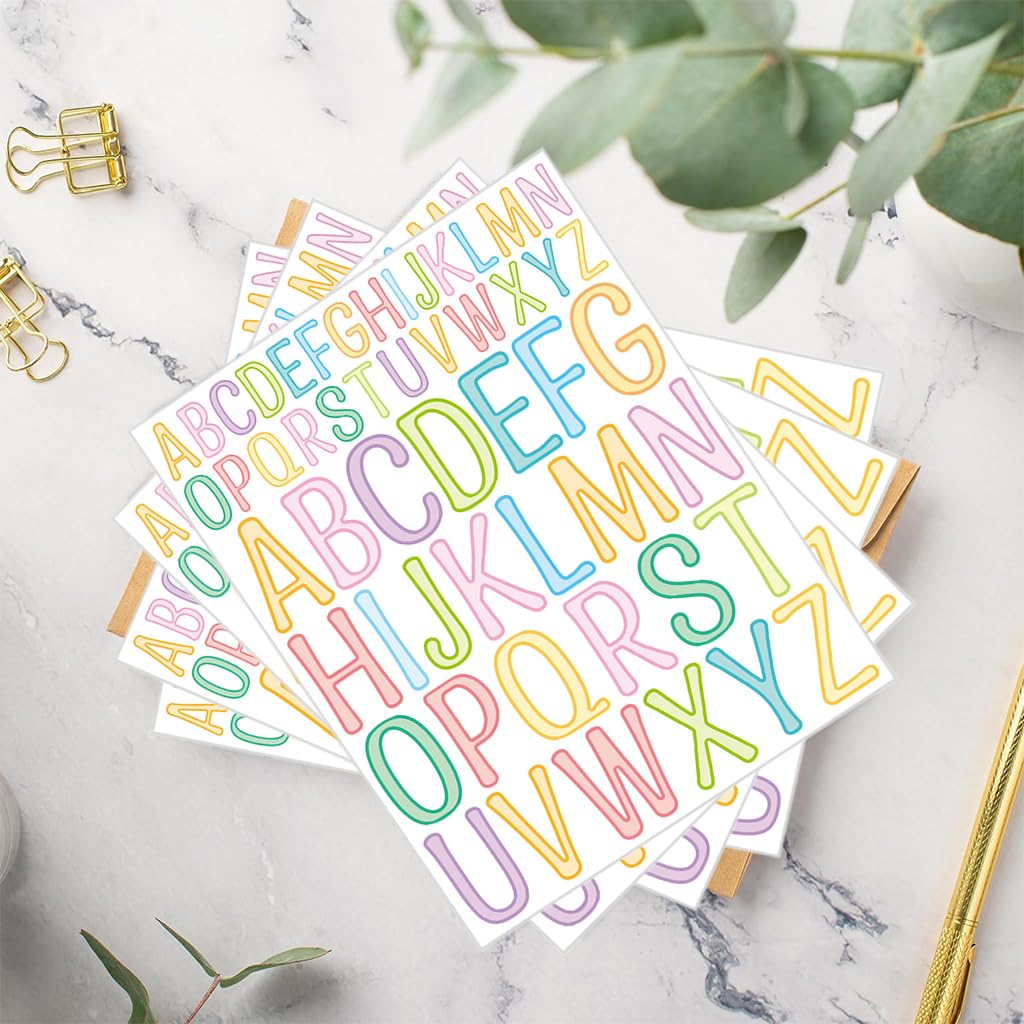 HASTHIP Alphabet Stickers for DIY Crafts and Bulletin Boards featuring 10 Sheets Vinyl Letters 1 inch and 2 inches | Multicolor Set