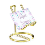 HASTHIP® Soporte para Tarjetas de Visita de Metal Dorado,Organizador Profesional para Escritorio,Expositor Moderno con Capacidad 30-40 Tarjetas Soporte Versátil Teléfono y