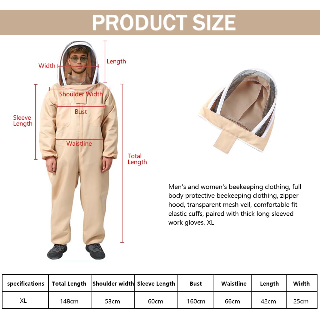 HASTHIP Beekeeping Suit for Men and Women with Mesh Veil Zip Hood & Gloves | XL Protective Workwear