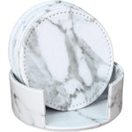 HASTHIP Leather Coasters for Drinks with Holder featuring Non Slip Cork Base | 6Pcs 3.9 in Marble Design
