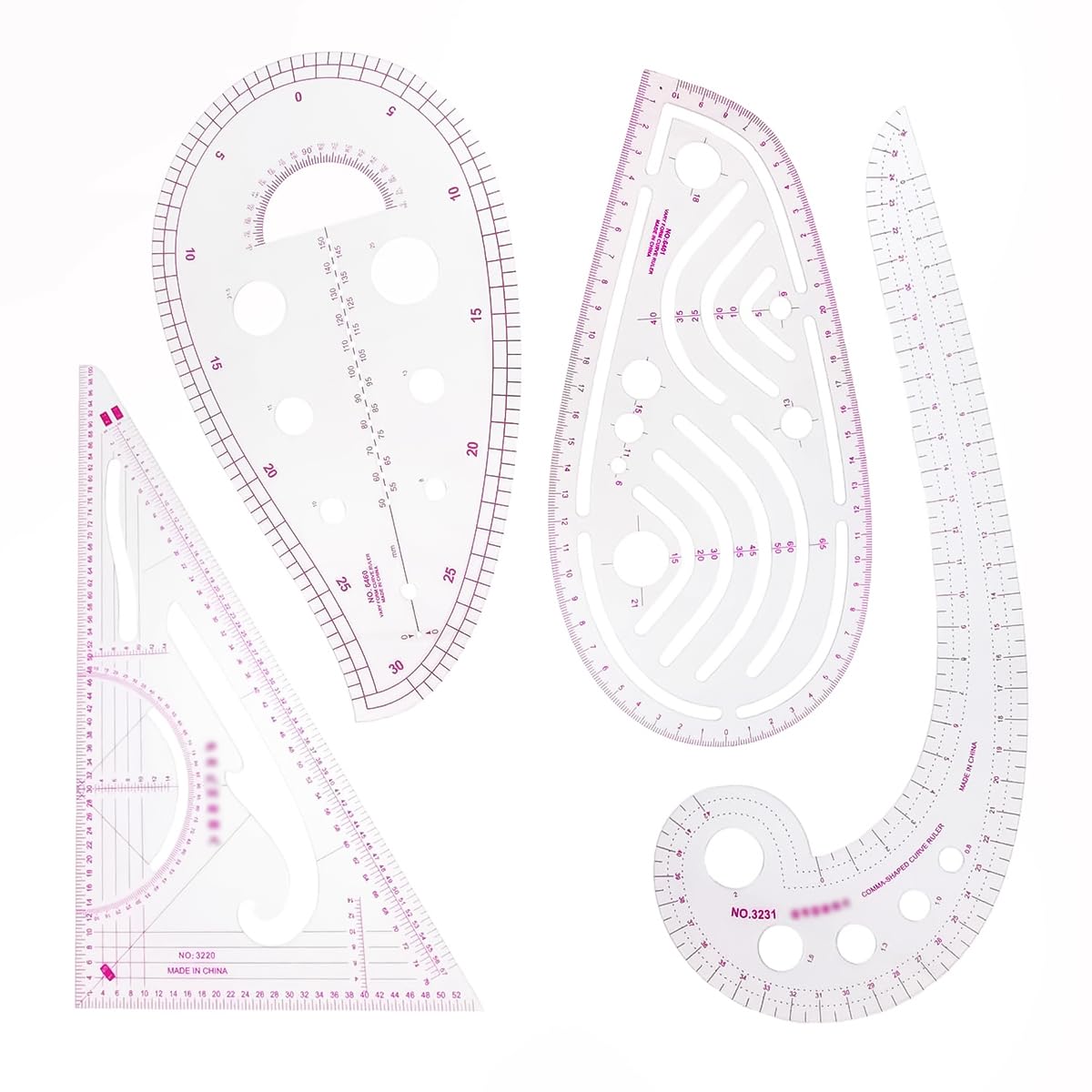 HASTHIP Metric Sewing Ruler Set for Pattern Making with 4 Clear Curve Tools | Plastic for Tailors