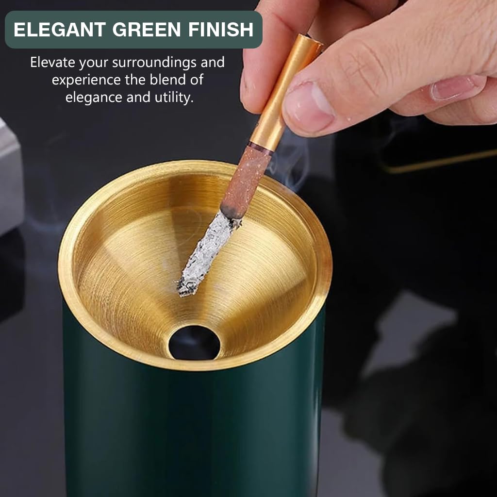 HASTHIP Car Ashtray with Windproof Funnel Lid for Home Office and Car | 3 PCS 3.9 in Stainless Steel Green Design