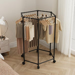 HASTHIP Cloth Hanger Rack for Laundry Room featuring Hexagon Design with 360° Wheels | Stainless Steel 35x74.5x120cm