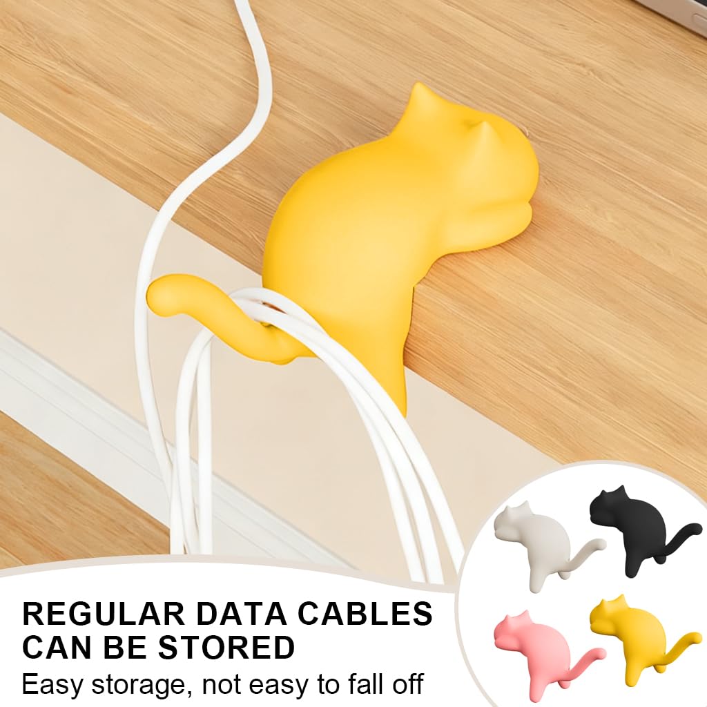 HASTHIP Desk Bag Hooks for Home and Office with Self Adhesive Design | 4 Pcs Cartoon Kitty Hangers