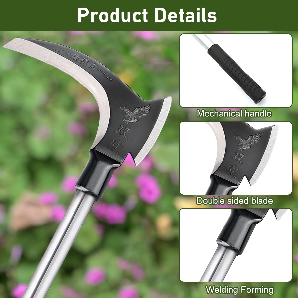 HASTHIP Carbon Steel Axe Tool for Wood Cutting and Grass Removal 52 cm | 2 in 1 Design with Anti Slip Handle