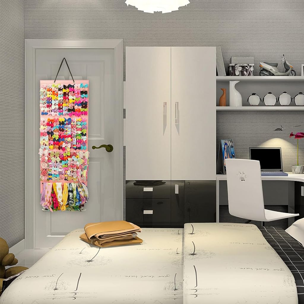 HASTHIP® Hair Accessories Organizer for Girls Bow Hair Clip Storage Hairband Organizer for Girls 3-Layer Large Capacity Wall Hanging Hair Bows Holder Displaying Rack for Baby Girl Kids Women